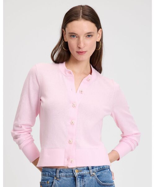 kate spade NEW YORK - Kate spade(ケイトスペード) カーディガン サイズS レディース - ピンク×白 長袖/パール/ラインストーン kate spade NEW YORK - Kate spade(ケイトスペード