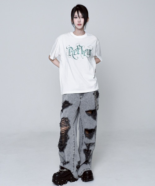 REFLEM レフレム ハイクラッシュワイドデニムパンツ グレー REFLEM レフレム ハイクラッシュワイドデニムパンツ グレー