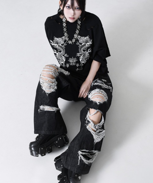 REFLEM/レフレム』ハイクラッシュデニムパンツ（デニムパンツ