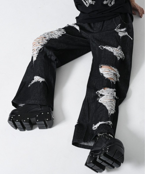 REFLEM レフレム　ハイクラッシュワイドデニムパンツ　グレー　新品 REFLEM/レフレム』ハイクラッシュデニムパンツ（デニムパンツ
