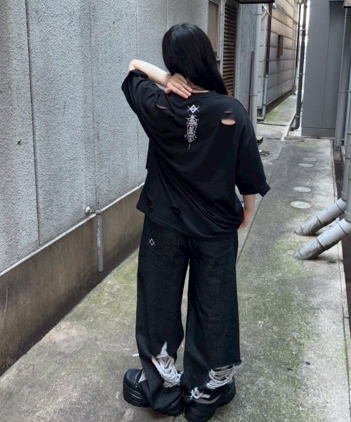 REFLEM レフレム ハイクラッシュワイドデニムパンツ ブラック REFLEM/レフレム』ハイクラッシュデニムパンツ（デニムパンツ