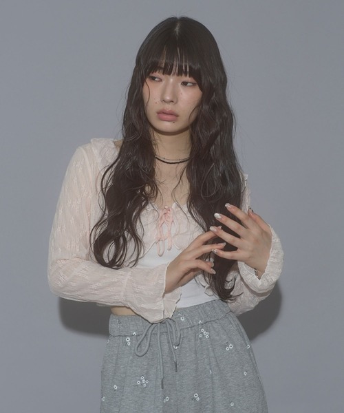 TOCCA ミラノリブフリル カーディガン ボレロ セール】【 3color 】レースフリルドッキングリブニット