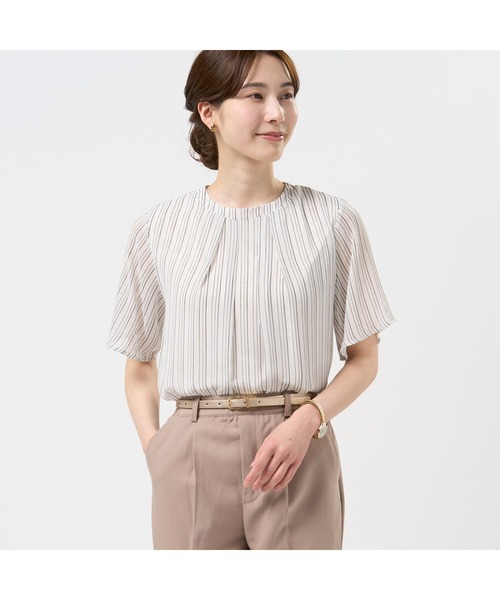 TOKYO SHIRTS(トウキョウシャツ)の「ストライプシフォンブラウス 五分袖(シャツ/ブラウス・レディース・ネイビー/ブルー/グレー・M/LL/L)」の2枚目の写真