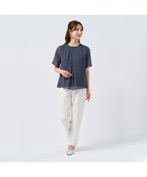 TOKYO SHIRTS(トウキョウシャツ)の「ストライプシフォンブラウス 五分袖(シャツ/ブラウス・レディース・ネイビー/ブルー/グレー・M/LL/L)」の4枚目の写真