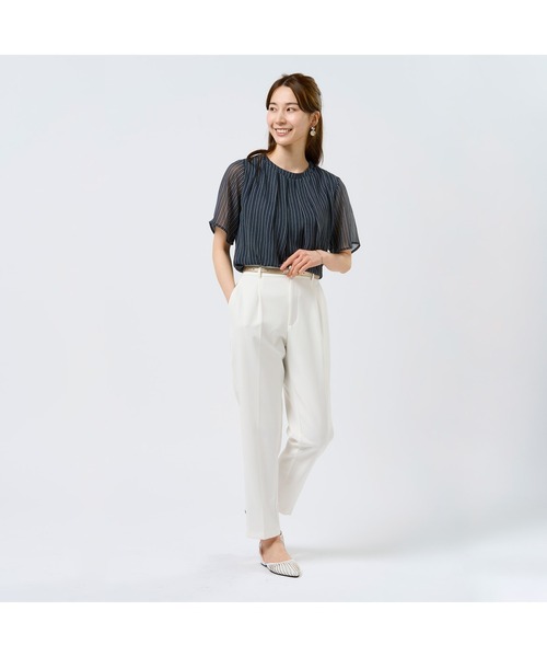 TOKYO SHIRTS(トウキョウシャツ)の「ストライプシフォンブラウス 五分袖(シャツ/ブラウス・レディース・ネイビー/ブルー/グレー・M/LL/L)」の5枚目の写真