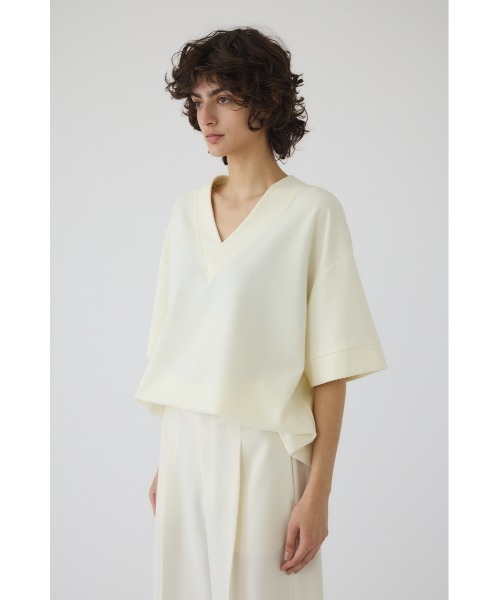 【美品】RIM.ARK 長袖シャツ　レザー調　マニッシュ　可愛い パイピング RIM.ARK（リムアーク）の「Mannish v-neck tops マニッシュ