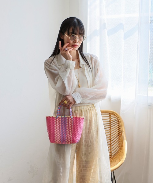 VitaFelice（ヴィータフェリーチェ）の「カラフルメルカドミニバッグ マルシェバッグ かごバッグ プラかごバッグ トートバッグ（かごバッグ・レディース・ホワイト/ブルー/レッド/ピンク・FREE）」の8枚目の写真