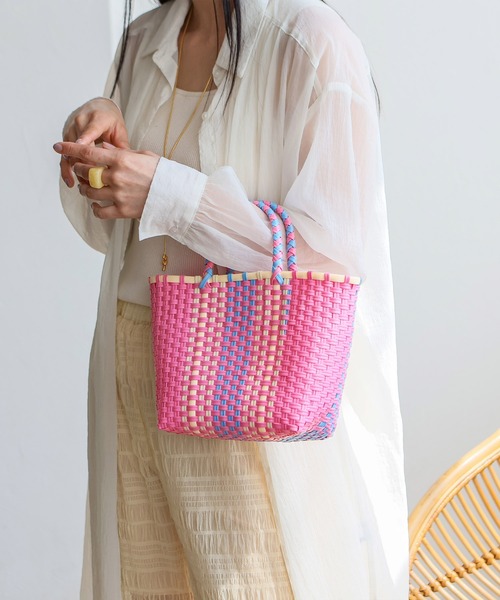 VitaFelice（ヴィータフェリーチェ）の「カラフルメルカドミニバッグ マルシェバッグ かごバッグ プラかごバッグ トートバッグ（かごバッグ・レディース・ホワイト/ブルー/レッド/ピンク・FREE）」の9枚目の写真