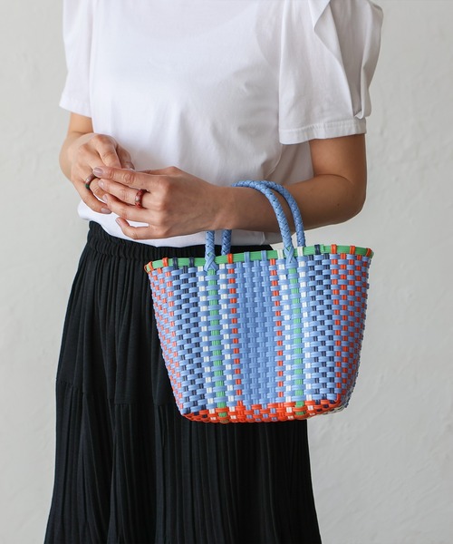 VitaFelice（ヴィータフェリーチェ）の「カラフルメルカドミニバッグ マルシェバッグ かごバッグ プラかごバッグ トートバッグ（かごバッグ・レディース・ホワイト/ブルー/レッド/ピンク・FREE）」の11枚目の写真