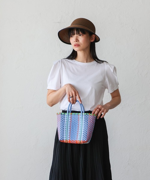 VitaFelice（ヴィータフェリーチェ）の「カラフルメルカドミニバッグ マルシェバッグ かごバッグ プラかごバッグ トートバッグ（かごバッグ・レディース・ホワイト/ブルー/レッド/ピンク・FREE）」の12枚目の写真