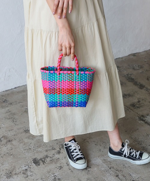 VitaFelice（ヴィータフェリーチェ）の「カラフルメルカドミニバッグ マルシェバッグ かごバッグ プラかごバッグ トートバッグ（かごバッグ・レディース・ホワイト/ブルー/レッド/ピンク・FREE）」の17枚目の写真
