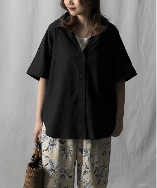 Right-on(ライトオン)の「【HONEYSUCKLE ROSE】リネン混半袖シャツ(シャツ/ブラウス・レディース・ブラック/オレンジ/ベージュ・M/L)」の18枚目の写真