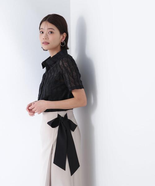 NATURAL BEAUTY BASIC（ナチュラルビューティーベーシック）の「◇クロップドレースシャツ（シャツ/ブラウス・レディース・ブラック/オフホワイト・SMALL/MEDIUM）」の18枚目の写真