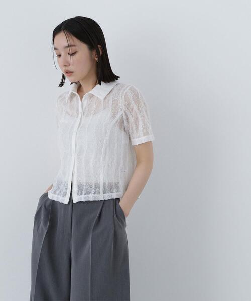 NATURAL BEAUTY BASIC（ナチュラルビューティーベーシック）の「◇クロップドレースシャツ（シャツ/ブラウス・レディース・ブラック/オフホワイト・SMALL/MEDIUM）」の14枚目の写真