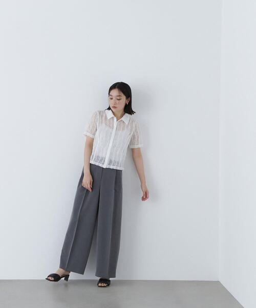 NATURAL BEAUTY BASIC（ナチュラルビューティーベーシック）の「◇クロップドレースシャツ（シャツ/ブラウス・レディース・ブラック/オフホワイト・SMALL/MEDIUM）」の13枚目の写真