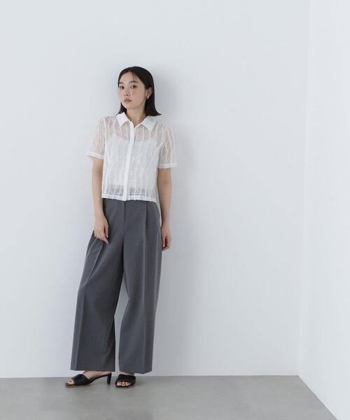 NATURAL BEAUTY BASIC（ナチュラルビューティーベーシック）の「◇クロップドレースシャツ（シャツ/ブラウス・レディース・ブラック/オフホワイト・SMALL/MEDIUM）」の11枚目の写真