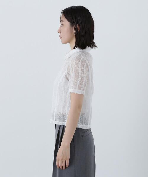 NATURAL BEAUTY BASIC（ナチュラルビューティーベーシック）の「◇クロップドレースシャツ（シャツ/ブラウス・レディース・ブラック/オフホワイト・SMALL/MEDIUM）」の8枚目の写真