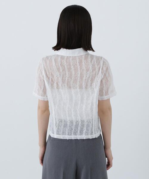 NATURAL BEAUTY BASIC（ナチュラルビューティーベーシック）の「◇クロップドレースシャツ（シャツ/ブラウス・レディース・ブラック/オフホワイト・SMALL/MEDIUM）」の7枚目の写真