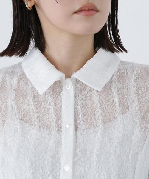 NATURAL BEAUTY BASIC（ナチュラルビューティーベーシック）の「◇クロップドレースシャツ（シャツ/ブラウス・レディース・ブラック/オフホワイト・SMALL/MEDIUM）」の6枚目の写真