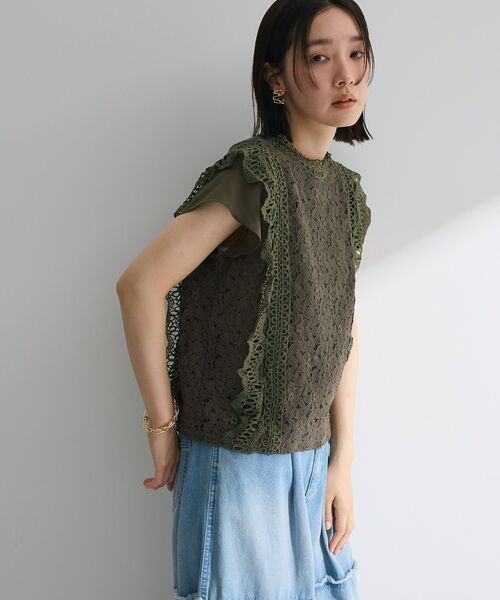 Petit fleur（プチフルール）の「・Petit Fleur フレンチレーシーブラウス（シャツ/ブラウス・レディース・ブラック/オフホワイト/チャコールグレー/ピンク/ミント/カーキ/アイボリー/ブラウン・FREE）」の13枚目の写真