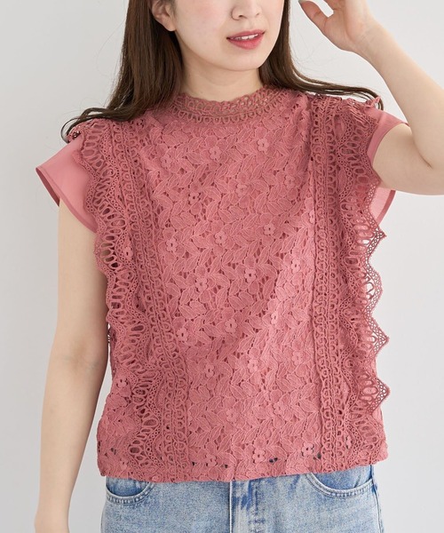 Petit fleur（プチフルール）の「・Petit Fleur フレンチレーシーブラウス（シャツ/ブラウス・レディース・ブラック/オフホワイト/チャコールグレー/ピンク/ミント/カーキ/アイボリー/ブラウン・FREE）」の8枚目の写真