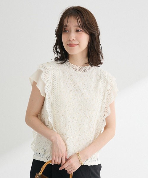 Petit fleur（プチフルール）の「・Petit Fleur フレンチレーシーブラウス（シャツ/ブラウス・レディース・ブラック/オフホワイト/チャコールグレー/ピンク/ミント/カーキ/アイボリー/ブラウン・FREE）」の3枚目の写真