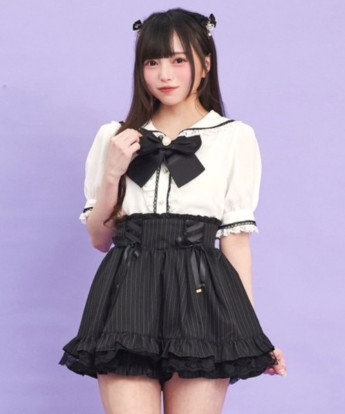Secret Honey（シークレットハニー）の「レースアップうさ耳半袖ブラウス（シャツ/ブラウス・レディース・ホワイト×ブラック/ブラック/オフホワイト・MEDIUM）」の7枚目の写真
