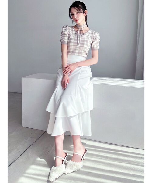 新品未使用タグ付き♡ PARTY チェックリボンカットトップス ミニハイネックリブトップ[品番：MKSW0059014]｜EMODA（エモダ