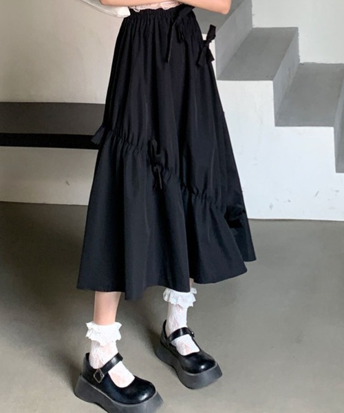 Per sist ence(パーシエンス)の「リボンフレアスカート(スカート・レディース・ホワイト/ブラック・ONE SIZE)」の2枚目の写真