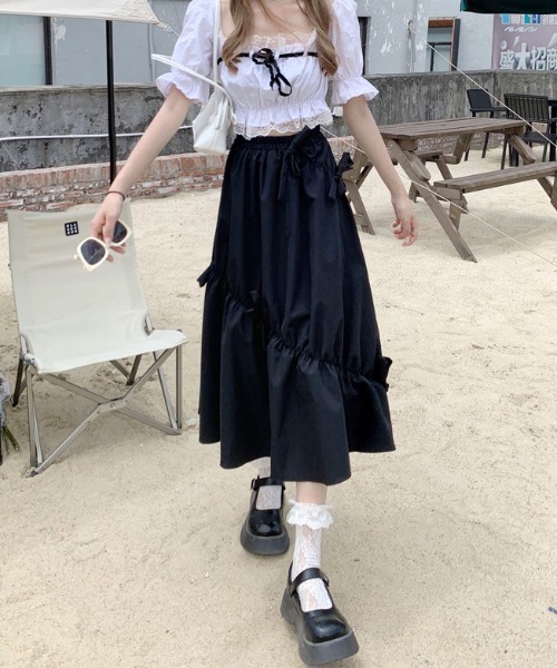 Per sist ence(パーシエンス)の「リボンフレアスカート(スカート・レディース・ホワイト/ブラック・ONE SIZE)」の14枚目の写真