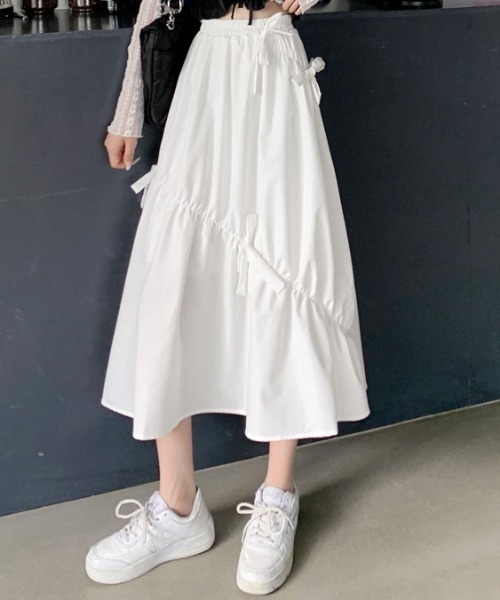 Per sist ence(パーシエンス)の「リボンフレアスカート(スカート・レディース・ホワイト/ブラック・ONE SIZE)」の4枚目の写真