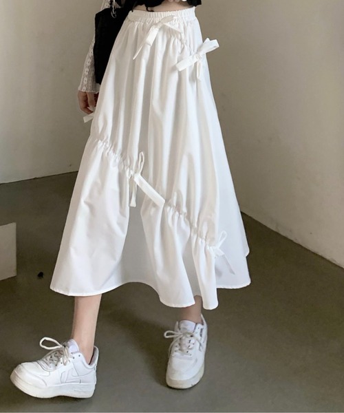 Per sist ence(パーシエンス)の「リボンフレアスカート(スカート・レディース・ホワイト/ブラック・ONE SIZE)」の7枚目の写真