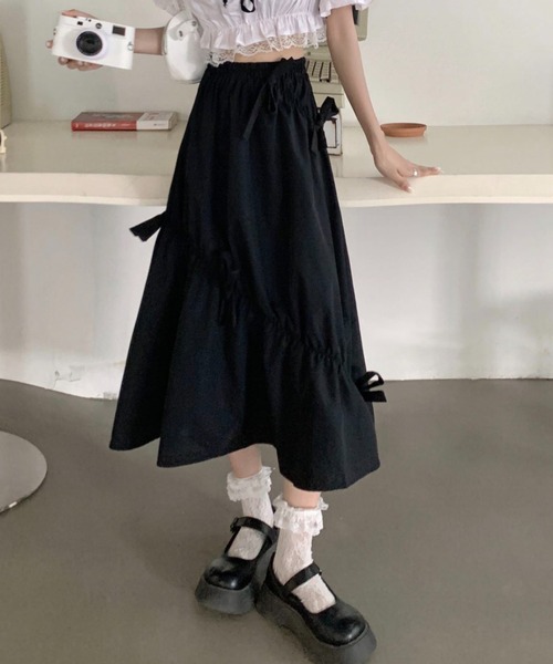 Per sist ence(パーシエンス)の「リボンフレアスカート(スカート・レディース・ホワイト/ブラック・ONE SIZE)」の12枚目の写真