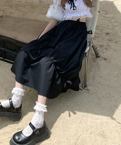 Per sist ence(パーシエンス)の「リボンフレアスカート(スカート・レディース・ホワイト/ブラック・ONE SIZE)」の13枚目の写真
