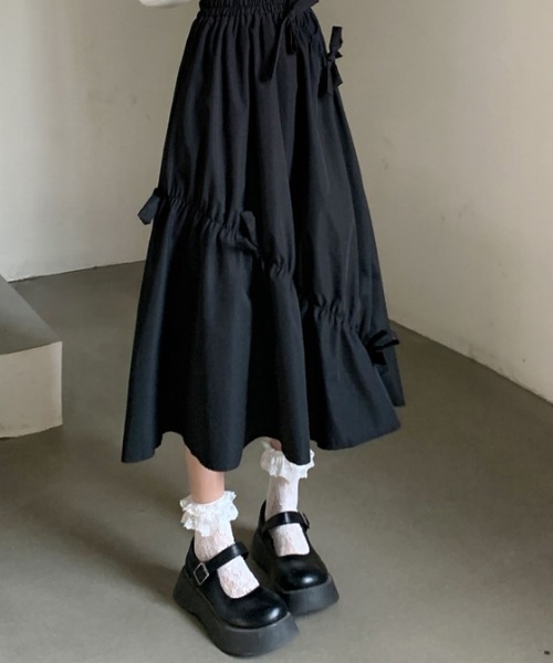 Per sist ence(パーシエンス)の「リボンフレアスカート(スカート・レディース・ホワイト/ブラック・ONE SIZE)」の11枚目の写真