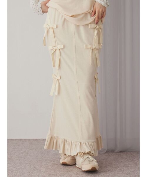 merry jenny（メリージェニー）の「ribbon ribbonリブロングスカート（スカート・レディース・アイボリー/モカ/ブラック・FREE）」の2枚目の写真