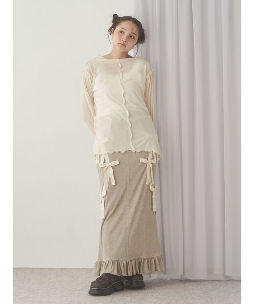 merry jenny（メリージェニー）の「ribbon ribbonリブロングスカート（スカート・レディース・アイボリー/モカ/ブラック・FREE）」の4枚目の写真