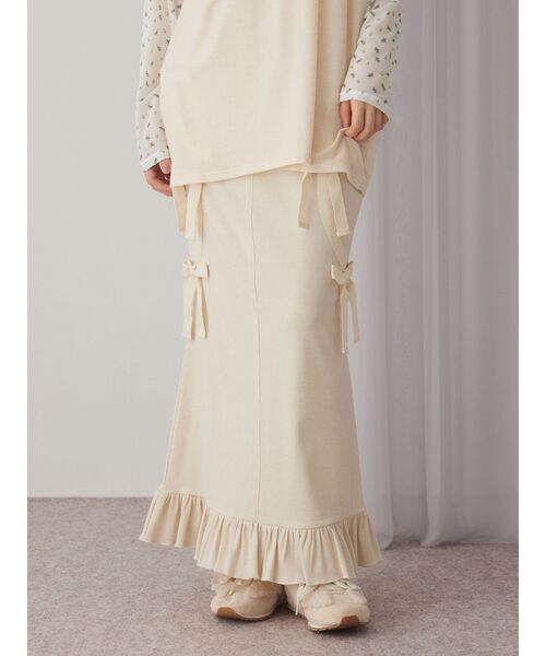merry jenny（メリージェニー）の「ribbon ribbonリブロングスカート（スカート・レディース・アイボリー/モカ/ブラック・FREE）」の7枚目の写真