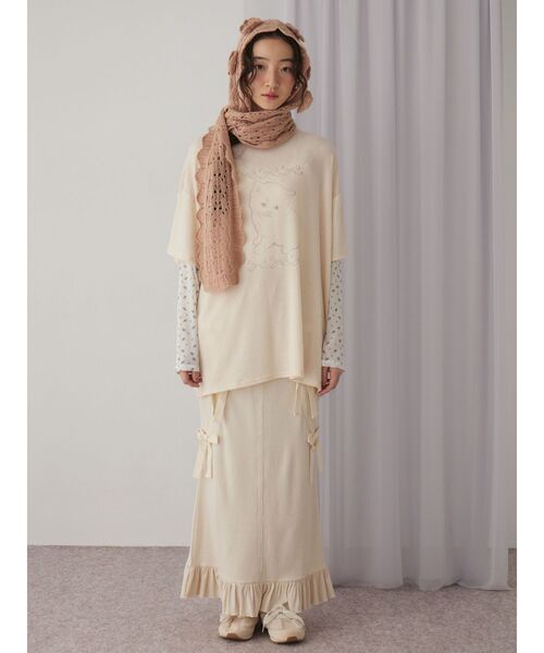 merry jenny（メリージェニー）の「ribbon ribbonリブロングスカート（スカート・レディース・アイボリー/モカ/ブラック・FREE）」の9枚目の写真