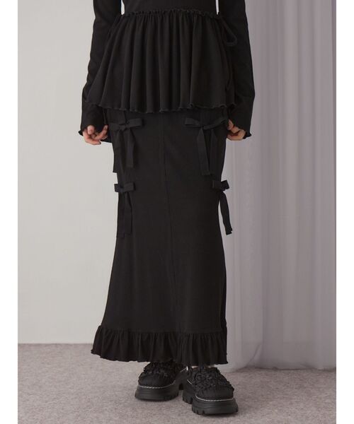 merry jenny（メリージェニー）の「ribbon ribbonリブロングスカート（スカート・レディース・アイボリー/モカ/ブラック・FREE）」の12枚目の写真