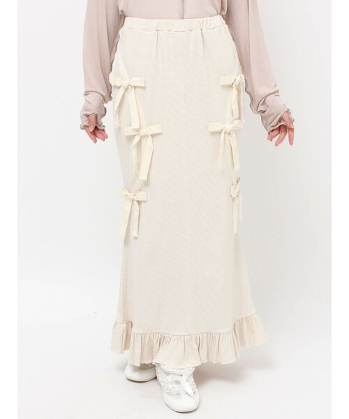 merry jenny（メリージェニー）の「ribbon ribbonリブロングスカート（スカート・レディース・アイボリー/モカ/ブラック・FREE）」の19枚目の写真
