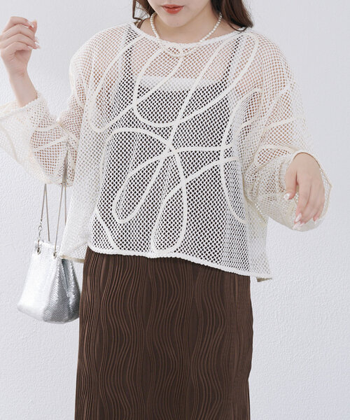 Remind me and forever（リマインドミーアンドフォーエバー）の「メッシュコード刺繍プルオーバー（Tシャツ/カットソー・レディース・ベージュ/アイボリー/ブラック・FREE）」の5枚目の写真