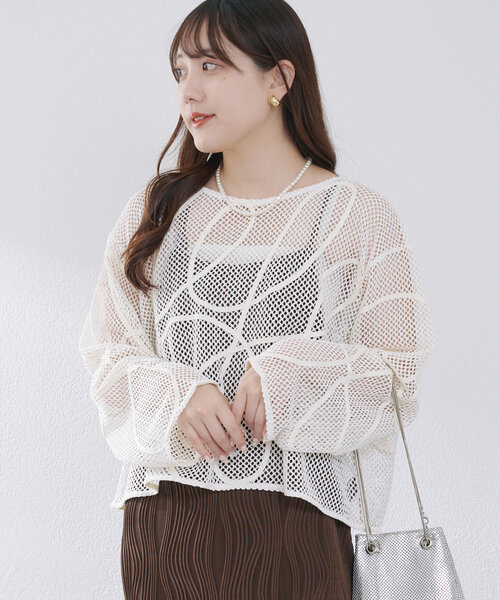 Remind me and forever（リマインドミーアンドフォーエバー）の「メッシュコード刺繍プルオーバー（Tシャツ/カットソー・レディース・ベージュ/アイボリー/ブラック・FREE）」の7枚目の写真