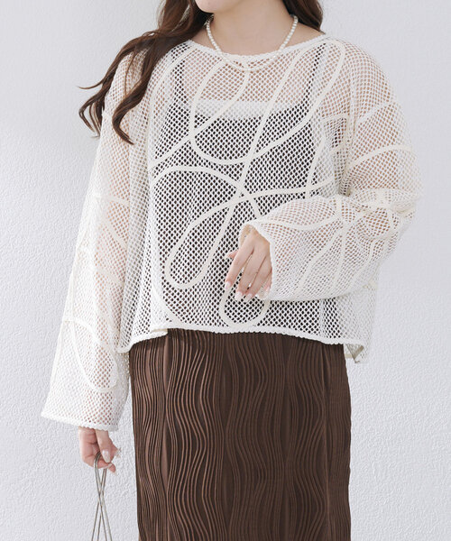 Remind me and forever（リマインドミーアンドフォーエバー）の「メッシュコード刺繍プルオーバー（Tシャツ/カットソー・レディース・ベージュ/アイボリー/ブラック・FREE）」の8枚目の写真