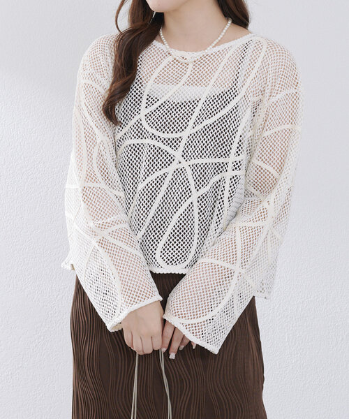 Remind me and forever（リマインドミーアンドフォーエバー）の「メッシュコード刺繍プルオーバー（Tシャツ/カットソー・レディース・ベージュ/アイボリー/ブラック・FREE）」の13枚目の写真