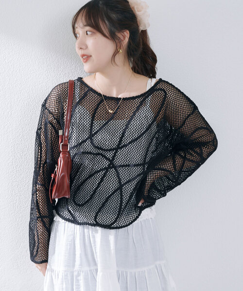 Remind me and forever（リマインドミーアンドフォーエバー）の「メッシュコード刺繍プルオーバー（Tシャツ/カットソー・レディース・ベージュ/アイボリー/ブラック・FREE）」の16枚目の写真