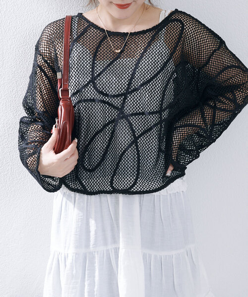 Remind me and forever（リマインドミーアンドフォーエバー）の「メッシュコード刺繍プルオーバー（Tシャツ/カットソー・レディース・ベージュ/アイボリー/ブラック・FREE）」の18枚目の写真