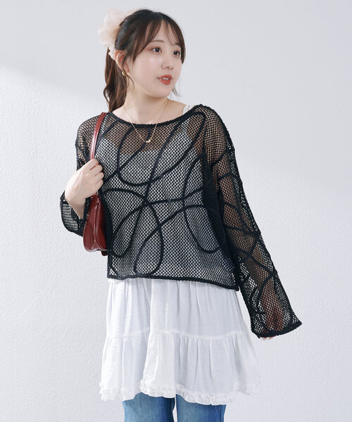 Remind me and forever（リマインドミーアンドフォーエバー）の「メッシュコード刺繍プルオーバー（Tシャツ/カットソー・レディース・ベージュ/アイボリー/ブラック・FREE）」の19枚目の写真