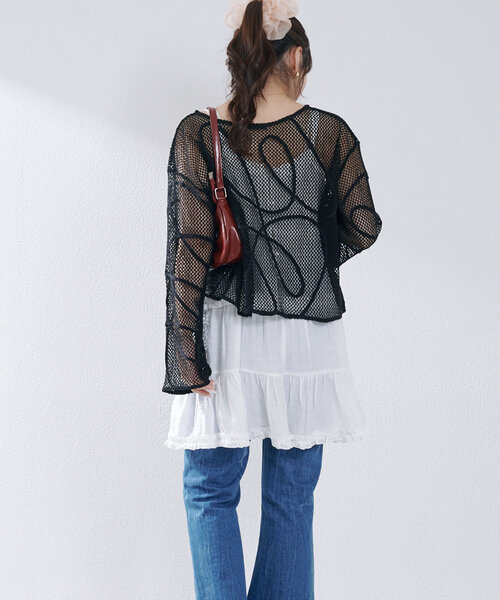 Remind me and forever（リマインドミーアンドフォーエバー）の「メッシュコード刺繍プルオーバー（Tシャツ/カットソー・レディース・ベージュ/アイボリー/ブラック・FREE）」の21枚目の写真