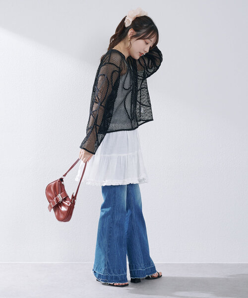 Remind me and forever（リマインドミーアンドフォーエバー）の「メッシュコード刺繍プルオーバー（Tシャツ/カットソー・レディース・ベージュ/アイボリー/ブラック・FREE）」の22枚目の写真